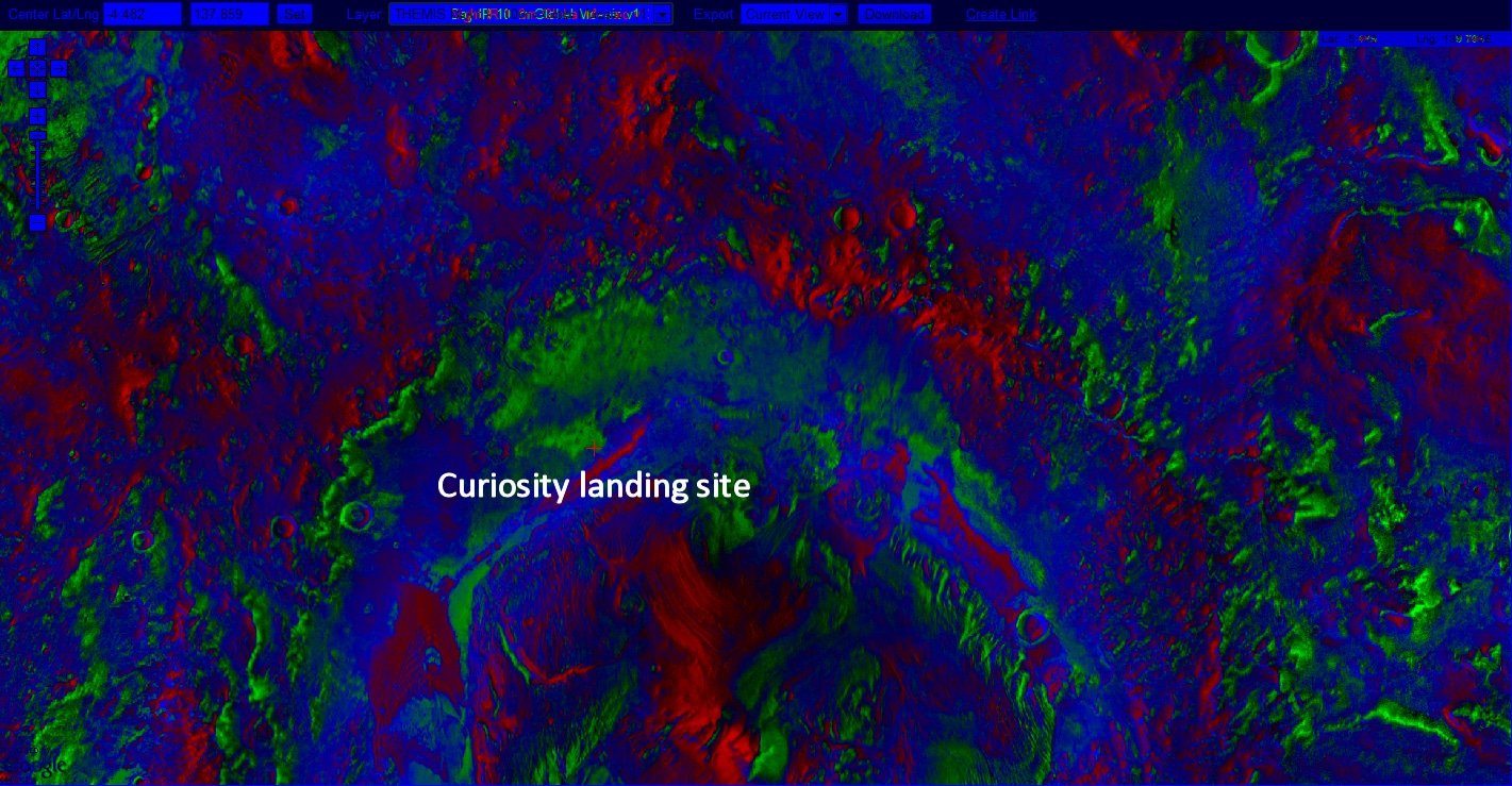 Combinando riprese infrarosse diurne e notturne, ho ottenuto questa mappa a falsi colori in cui il rosso rappresenta le aree che tendono a scaldarsi più velocemente durante il giorno, mentre il verde rappresenta le aree che tendono a conservare più calore durante la notte; tutto il resto è riprodotto in blu